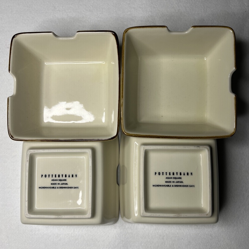 Pottery Barn Asian Square Noodle Pho Bowl Chop Stick Rest Beige Japan Set of 4